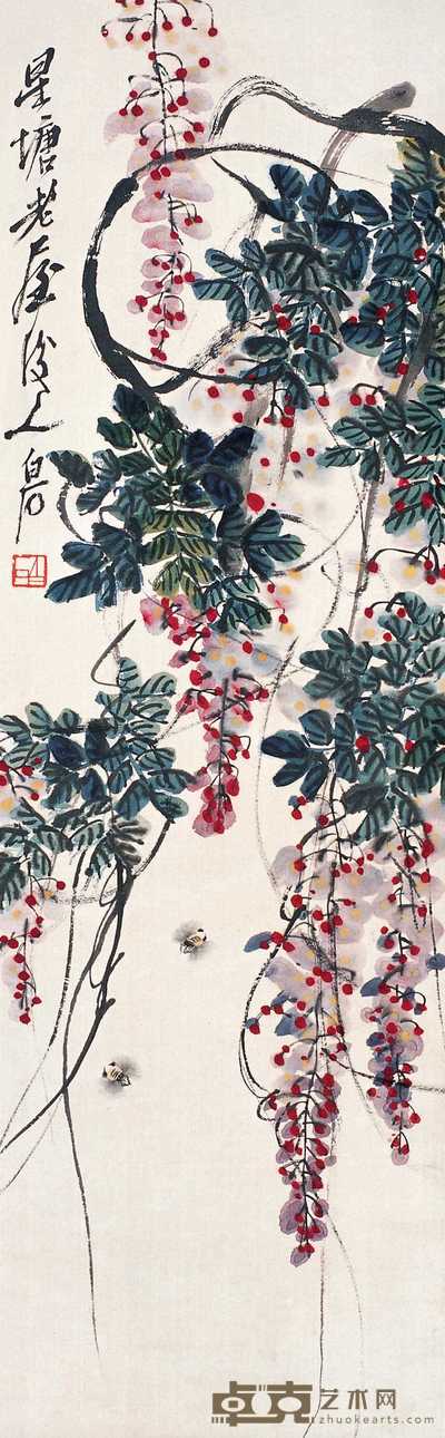 齐白石 紫藤蜜蜂 立轴 100×31cm